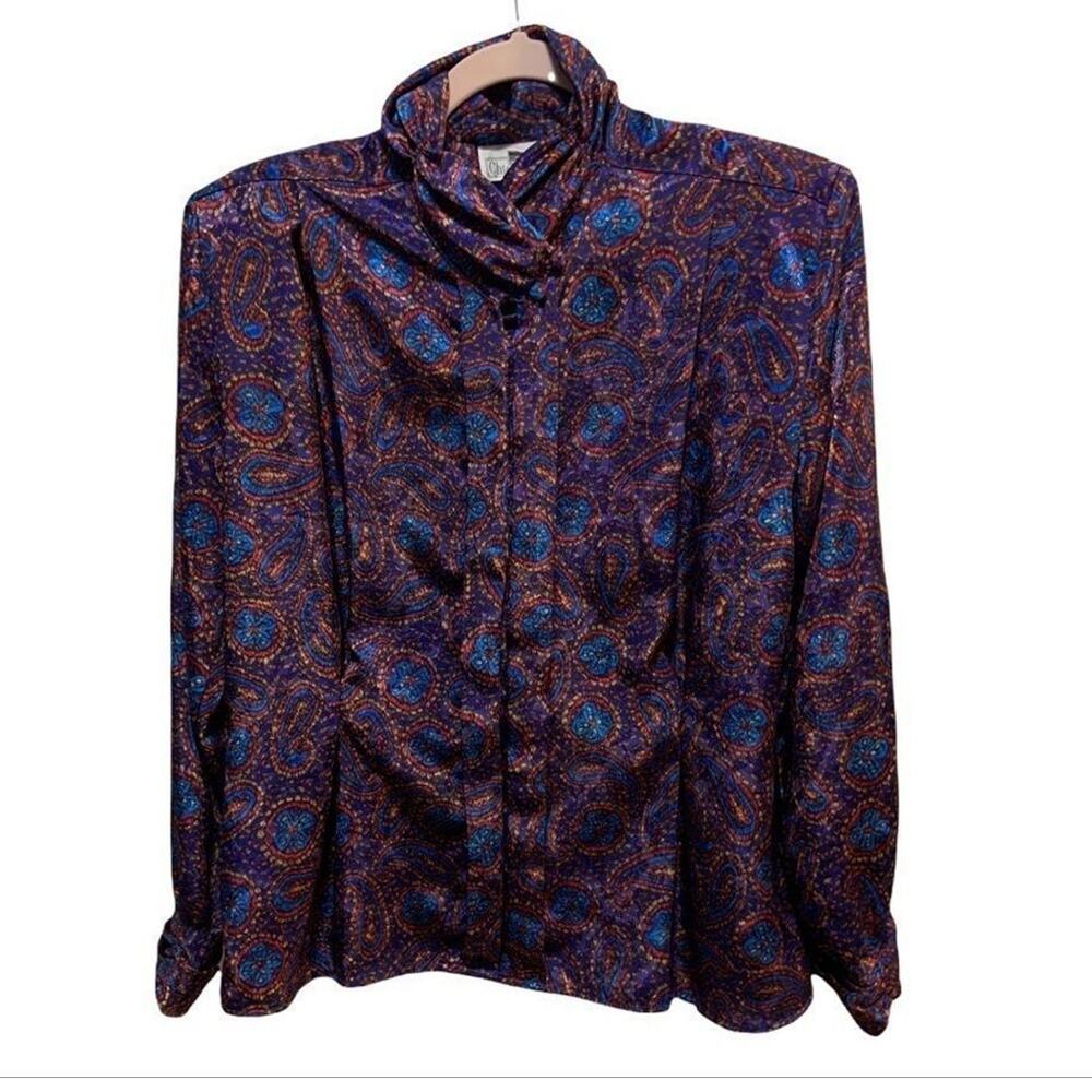 Vintage 80s shirt Christie & Jill multicolored paisley blouse Size 10